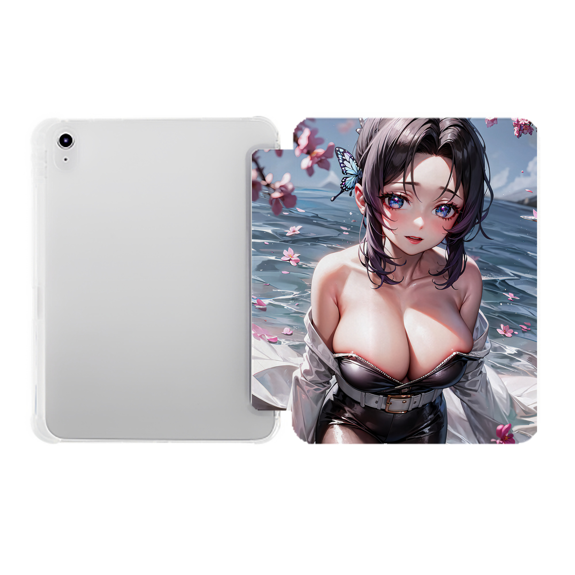 （画像用） 鬼滅の刃（きめつのやいば）蟲柱-胡蝶 しのぶ／こちょう しのぶ Kochou Shinobu IPad ケース ペン収納付き 三つ折りスタンド PUレザー×シリコン 対応機種9.5/10.5/10.9インチ
